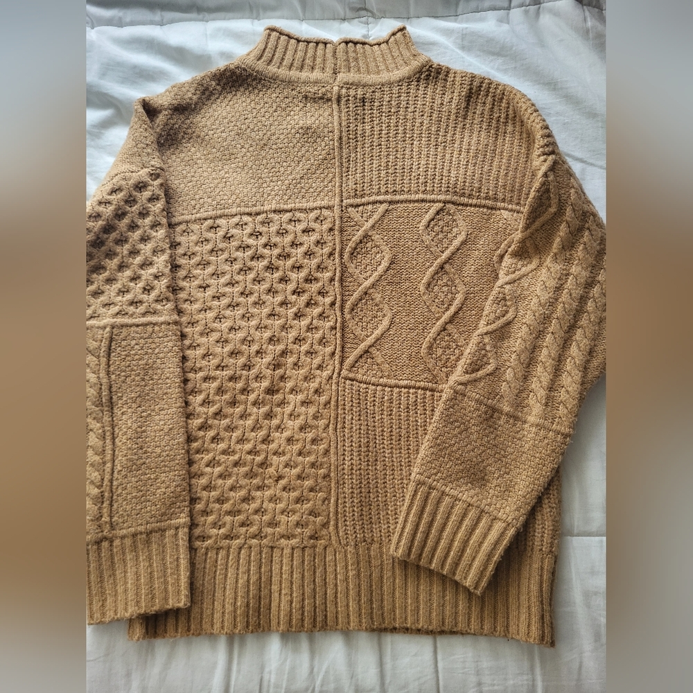 American Eagle Outfitters Camel Mock-neck Cable Knit Sweater - Picture 3 of 6
